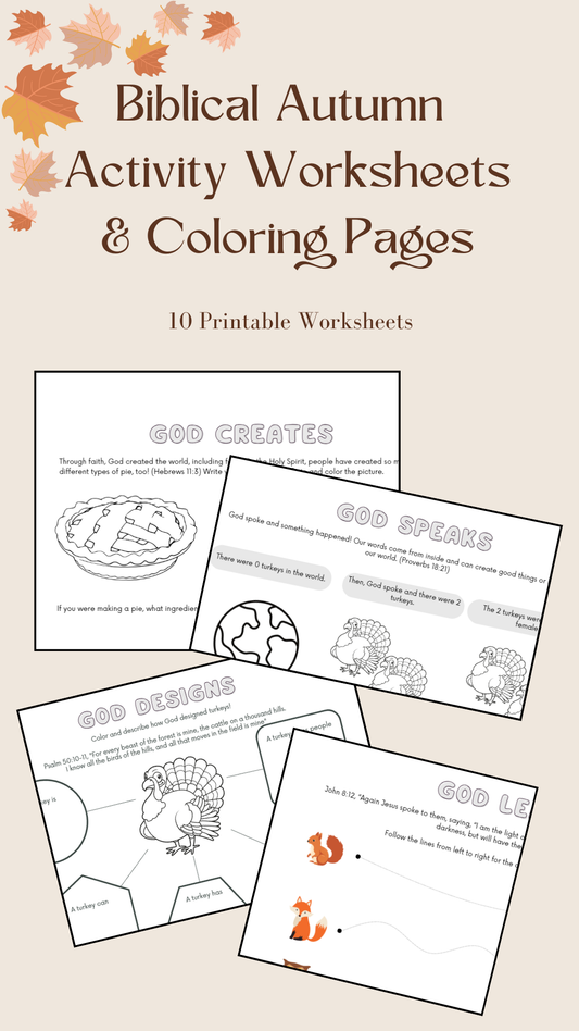 Biblical Fall & Thanksgiving Activity Worksheets & Coloring Pages